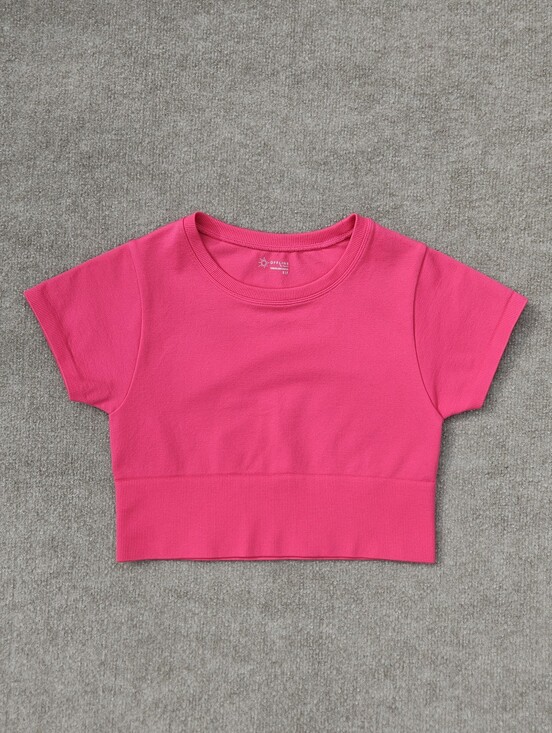 aerie Tops - Offline by Aerie Seamless Workout Crop Top Size Small Short Sleeve Bright Pink